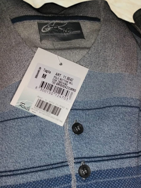 Polo leggera da uomo misto cotone con bottoni e taschino manica lunga colore grigio/blu, art. 11.8042,  Rodes - immagine 2