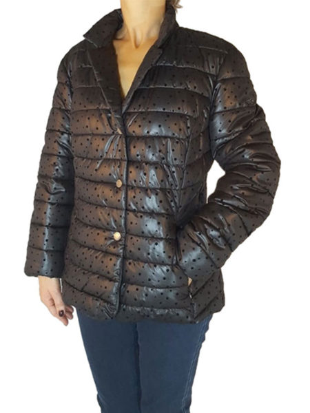 Giubbino Husky donna apertura a bottone nero a pois, VIRGINIA BLU Agena 53-c