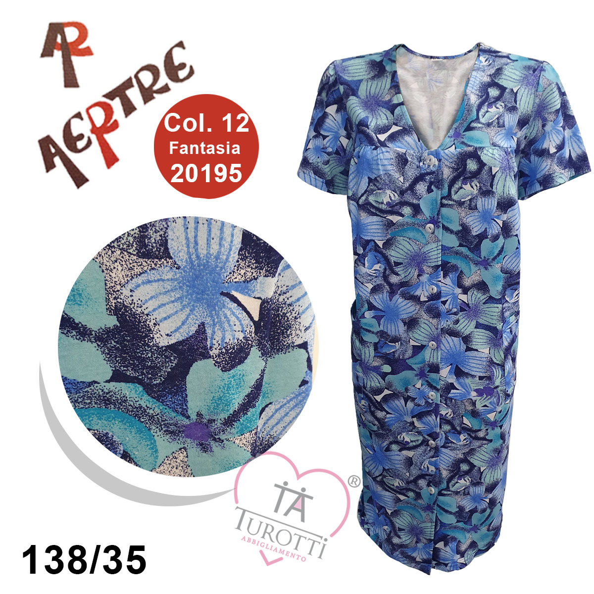 Vestaglietta donna casa aperta cotone Aertre Turotti Abbigliamento