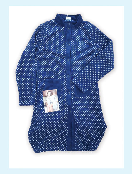 Vestaglia donna blu con pois bianchi, BUCCIA DI MELA 11823  Articolo <i><span style="color: red;">ESAURITO</span></i>