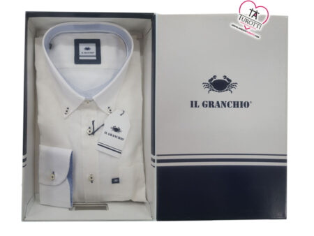 Camicia   Uomo   Manica   lunga   misto  lino  colore  bianco, art. Rabat,   Il Granchio