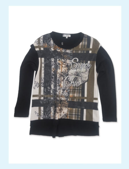 Maglia  donna  girocollo  manica  lunga colore nero con fantasie art. 7845 Carla Ferroni