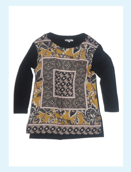 Maglia  donna  girocollo  manica  lunga colore nero con fantasie art. 8155 Carla Ferroni