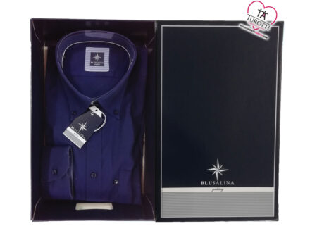 Camicia   Uomo   Manica   lunga    100 %   cotone   bottoncini    colore   blu    art. LAGO,   BLUSALINA