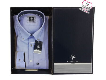 Camicia   Uomo   Manica   lunga    100 %   cotone   bottoncini    colore   bianco    art. LAGO,   BLUSALINA