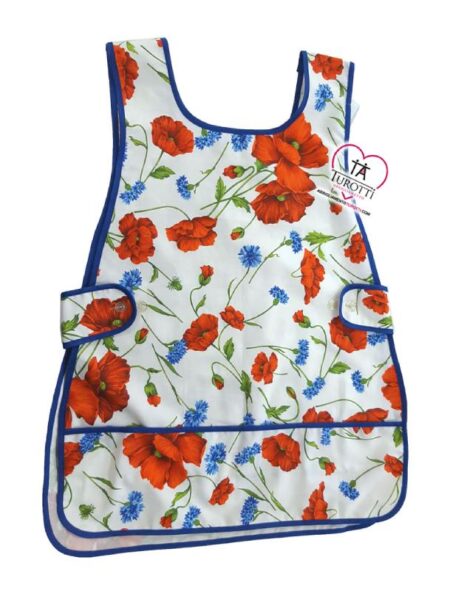 Grembiule donna dis. papaveri 100% cotone, con bottoni e tascone art.  87373 Pinguino/87 , Alabardi Casa
