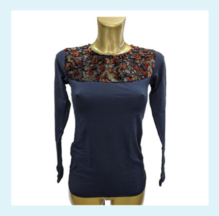 Maglia donna manica lunga in cotone elasticizzato colore blu, art. 4878, Jadea <i><span style="color: red;">ESAURITO</span></i> - immagine 2