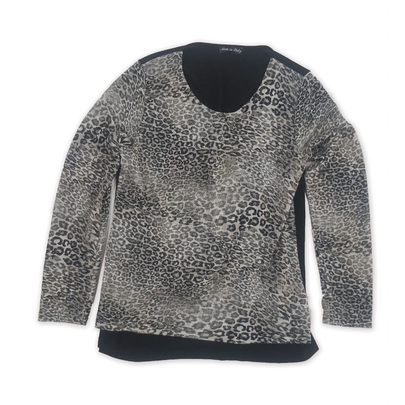 Maglia donna girocollo manica lunga animalier