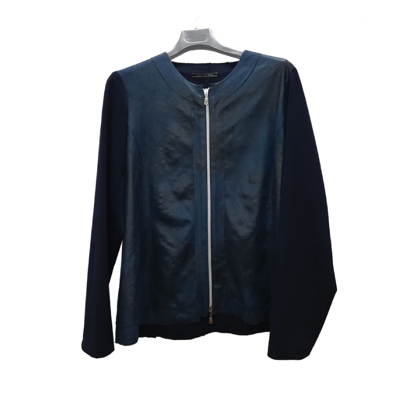 Giacca leggera Donna finta pelle blu con zip