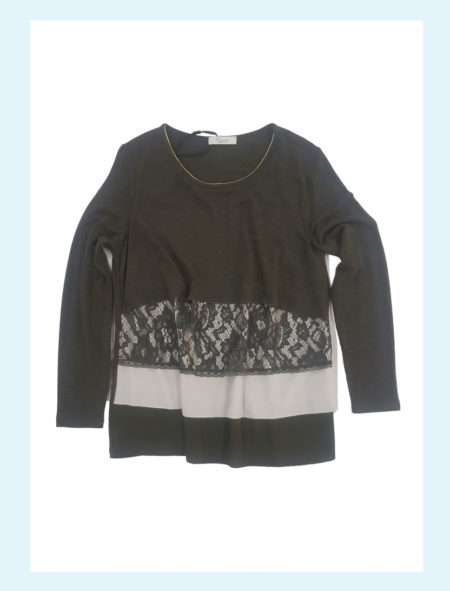 Maglia  donna  girocollo manica  lunga  colore  verde sporco  art. 8E333  R and Co