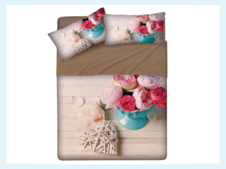 Completo lenzuola copriletto singolo 100% cotone, dis. Rose e cuori, Lovely Home