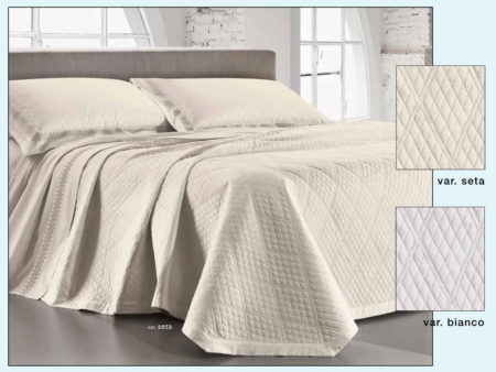 Elegante Coordinato Letto Matrimoniale Art. WENDY , GF Ferrari (Completo Lenzuola + Trapuntino Primaverile) Puro Raso di Cotone con Ricami Col. Seta
