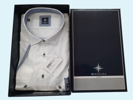 Camicia  Uomo  Mezza  manica  Art. BREST , Blu Salina con 2 taschini 100 %  cotone  colore bianco