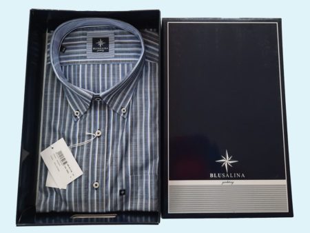 Camicia  Uomo  Mezza  manica  Art. BAGDAD , Blu Salina con Bottoncini 100 %  cotone