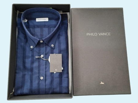 Camicia  Uomo  Mezza  manica  Art. BARBERINO , Philo Vance con  Bottoncini e  taschino 100 %  cotone  colore bluette a strisce blu