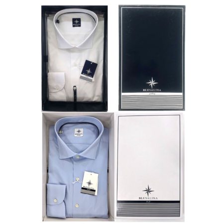 camicia slim fit giovanile sciancrata uomo bianco e azzurro