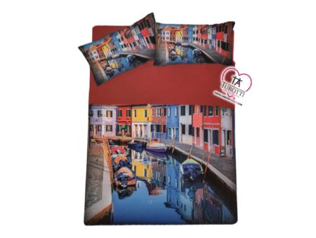 Completo lenzuola copriletto  1 piazza e 1/2, Sogni d'Oro, Disegno Little Italy Lovely Home  100% cotone stampa digitale