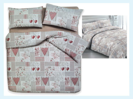 Copriletto singolo 1 piazza  Art.   Shabby,  Fantasia Cuori e rose  tessuto 100% cotone