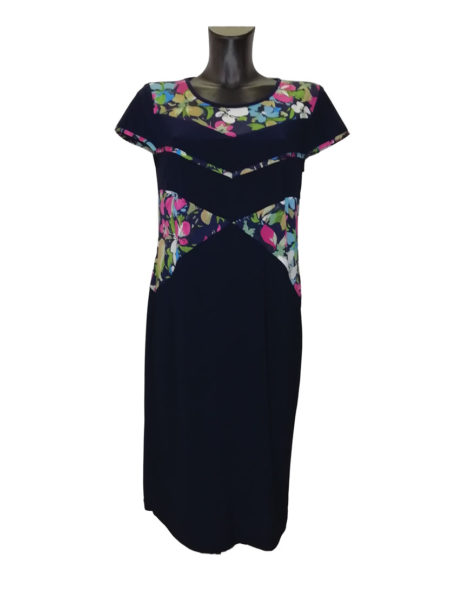 Abito leggero Donna art. Basella, METEORE blu con inserti fiori fucsia e azzurri
