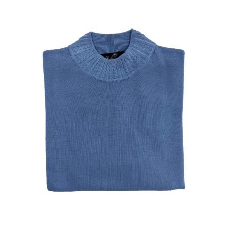 maglione di lana merino da donna con collo a lupetto tinta unita azzurro