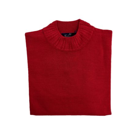 maglione di lana merino da donna con collo a lupetto tinta unita rubino rosso bordo