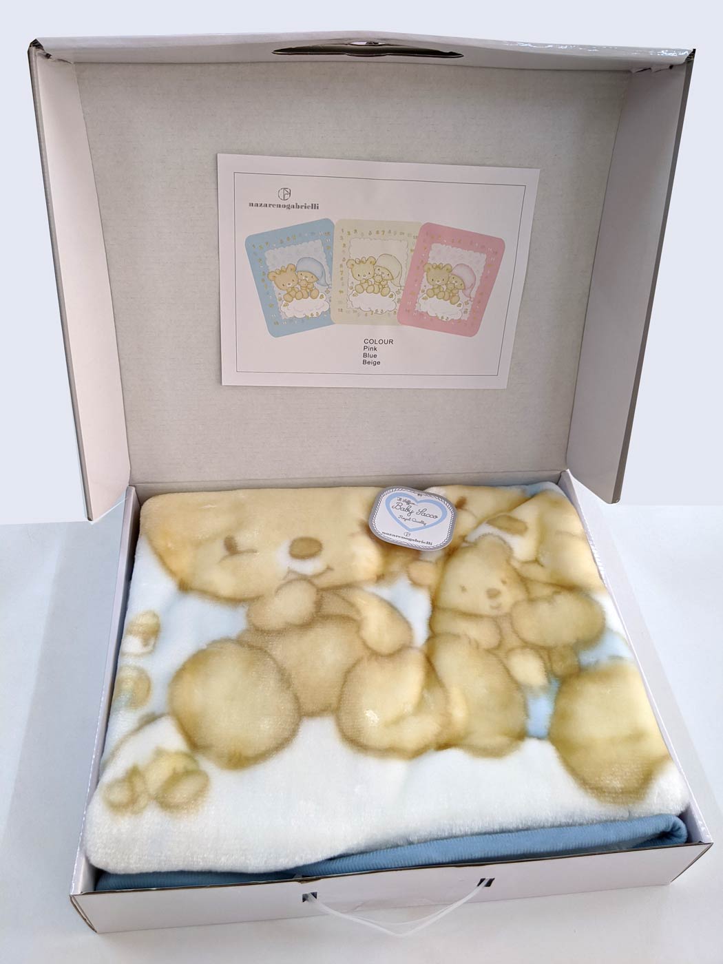 Set regalo neonato copertina/scialle culla in pile + orsetto NAZARENO  GABRIELLI
