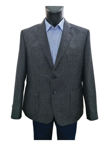 Giacca uomo lana vergine IT-MAN art FW2021G  spigata grigio/blu  DROP  4 con 2 tasche applicate