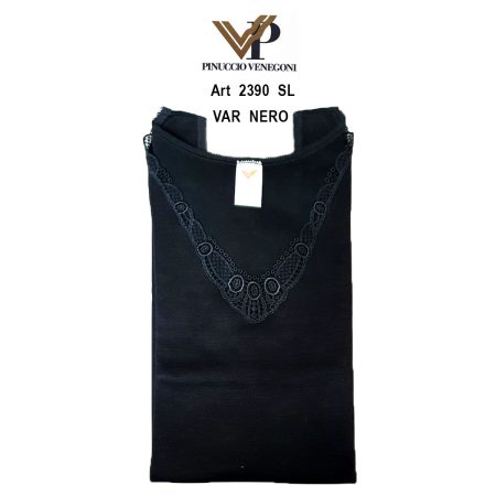 Canotta intima donna  spalla larga lana e cotone, 2390 VP PINUCCIO VENEGONI con inserti in pizzo macramè - immagine 2