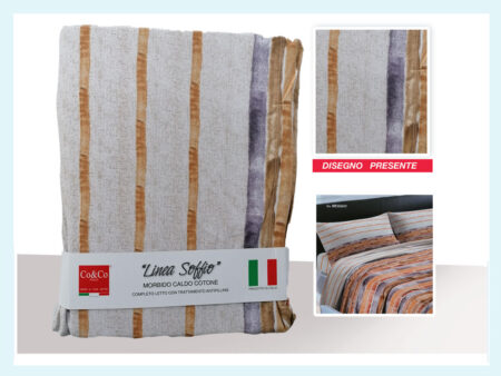 Completo lenzuola in flanella 1 piazza e mezza, art. Linea Soffio dis. Megghy, Co & Co Italia