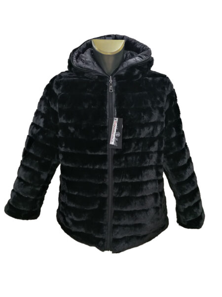 Giaccone zip donna  in eco-pelliccia colore nero double  face art. 8016, Donna Bella