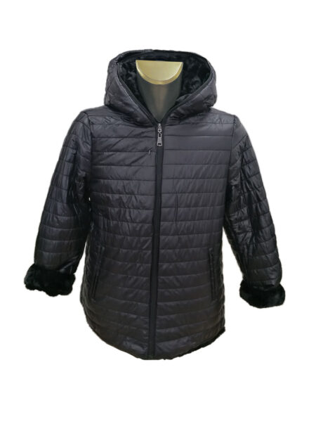 Giaccone zip donna  in eco-pelliccia colore nero double  face art. 8016, Donna Bella - immagine 2