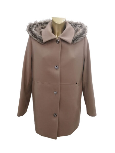 Giaccone in tessuto donna Gocce di Elena donna  art. Montenero con cappuccio in pelliccia ecologica
