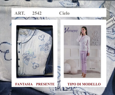 Pigiama donna serafino interlock puro cotone Art. 2542, Venere  var. Cielo