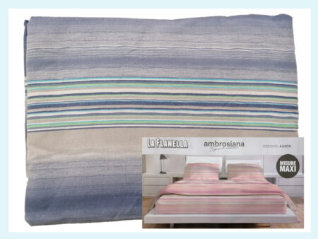 Completo lenzuola flanella Matrimoniale 2 piazze misura Maxi art. La Flanella dis. Alison Ambrosiana var. azzurro