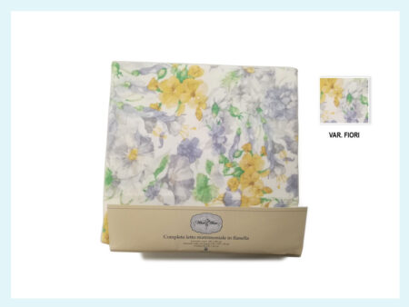 Completo lenzuola flanella Matrimoniale 2 piazze misura White & White var. fiori viola e gialli