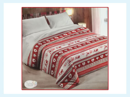 Trapunta  matrimoniale microfibra  2 piazze  art. Tirolo, Diadema rosso/beige dis. cuori e renne Articolo <i><span style="color: red;">ESAURITO</span></i>