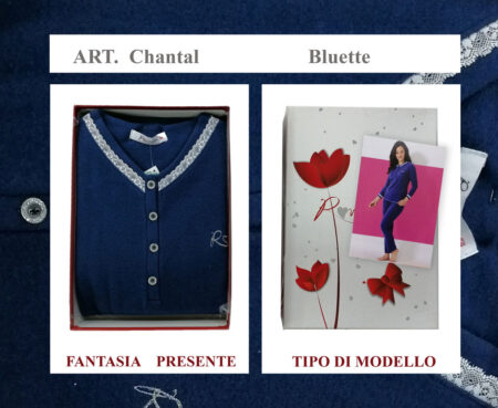 Pigiama serafino donna  felpato  Art. Chantal, Romantica bluette