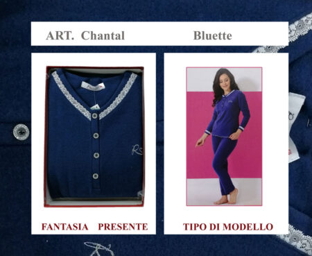 Pigiama serafino donna  felpato  Art. Chantal, Romantica bluette - immagine 2