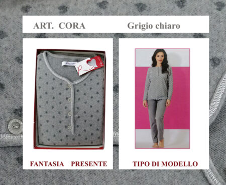 Pigiama serafino donna  felpato  Art. Cora, Romantica grigio chiaro a cuori grigio scuro - immagine 2