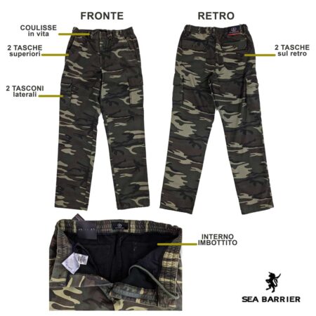 Sea Barrier Jonathan pantalone cargo mimetico verde militare felpato imbottito