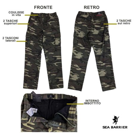 Sea Barrier Jonathan pantalone cargo mimetico verde militare felpato imbottito