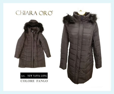 Giaccone trapuntato donna art.  New Vanna Long  CHIARA ORO con cappuccio staccabile colore fango