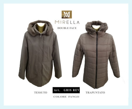Giaccone double face donna art.  Gris Rev Mirella con cappuccio staccabile colore fango