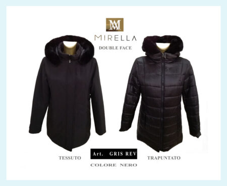Giaccone double face donna art.  Gris Rev Mirella con cappuccio staccabile colore nero