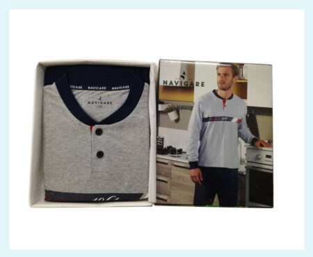 Pigiama Uomo  Serafino  jersey  colore Grigio melange,  art.  B2141185,  Navigare <i><span style="color: red;">ESAURITO</span></i>