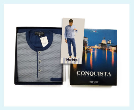 Pigiama Uomo  Serafino  bordato taschino   100% cotone pettinato fantasia  Oceano,  art.  2118,   Bip Bip Conquista