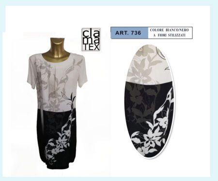 Abito leggero estivo donna  Clamatex  art. 736 colore bianco/nero a fiori stilizzati (Copia)
