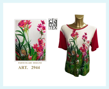 Maglia girocollo manica corta donna Clamatex  art. 2944 fucsia taglia calibrata
