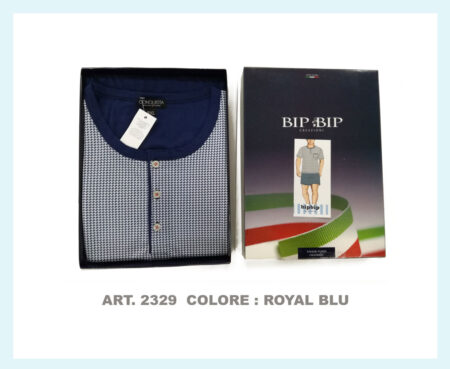 Pigiama Uomo  Serafino orlato corto  100% cotone  fantasia  Royal Blu,  art.  2329,   Bip Bip Conquista Taglie maxi