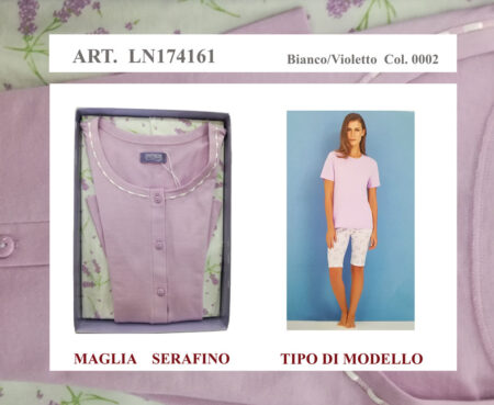 Pigiama donna serafino Linclalor  manica corta pantalone corto   Art. LN17614  var. Bianco Violetto  0002